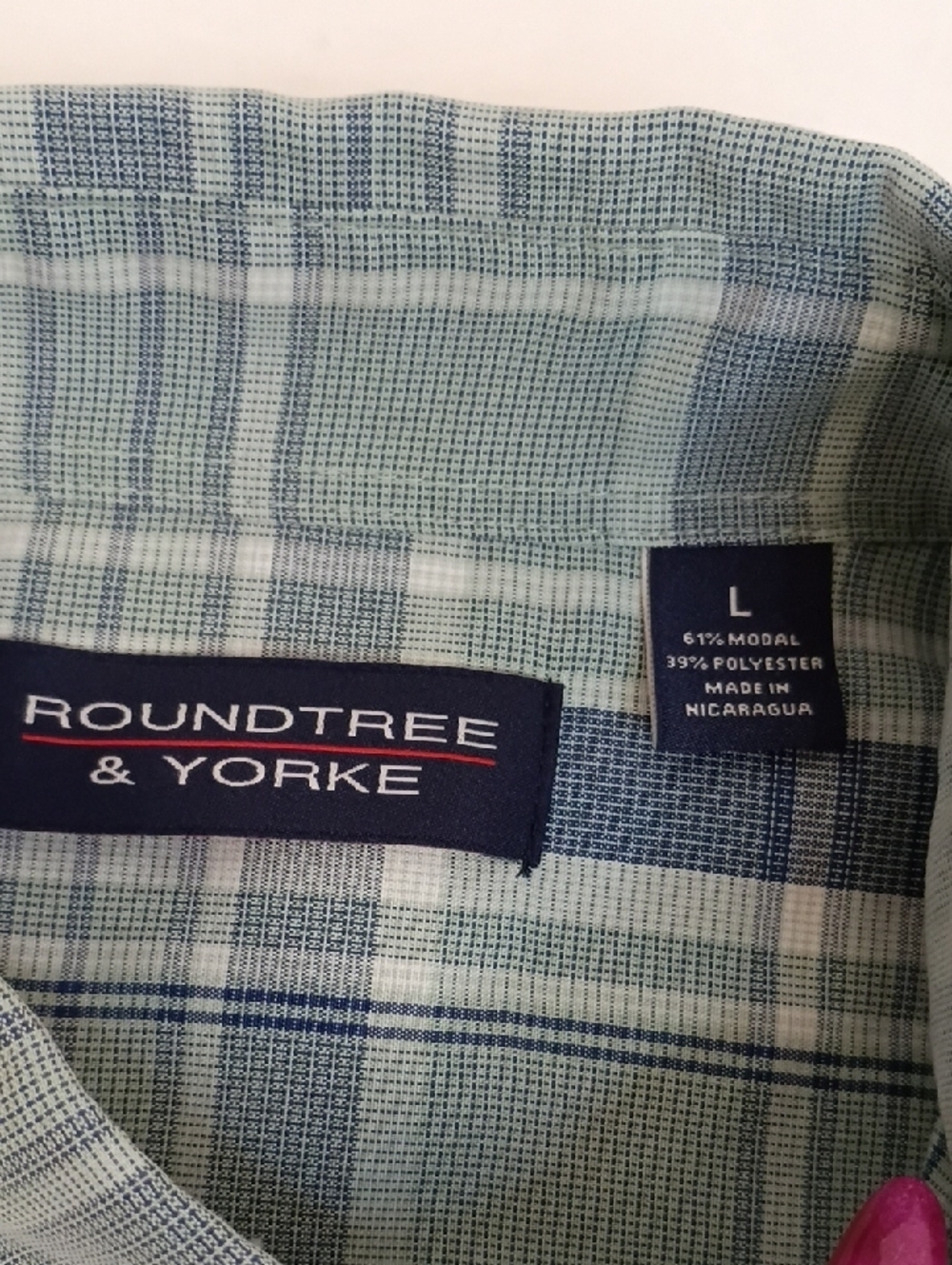 Roundtree & Yorke Plaid Short Sleeve Button Down Shirt Size Large - Picture 6 of 9